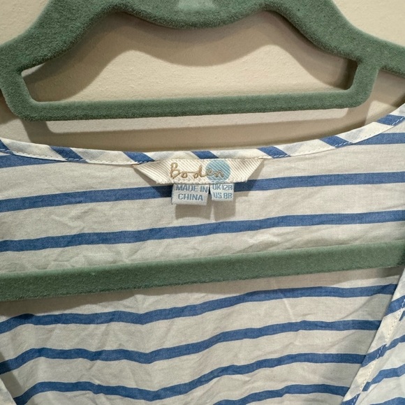 Boden Esmerelda Blue White Stripe Red Pom Pom Beach Kaftan Swim Cover-up Sz 8 - Picture 5 of 7